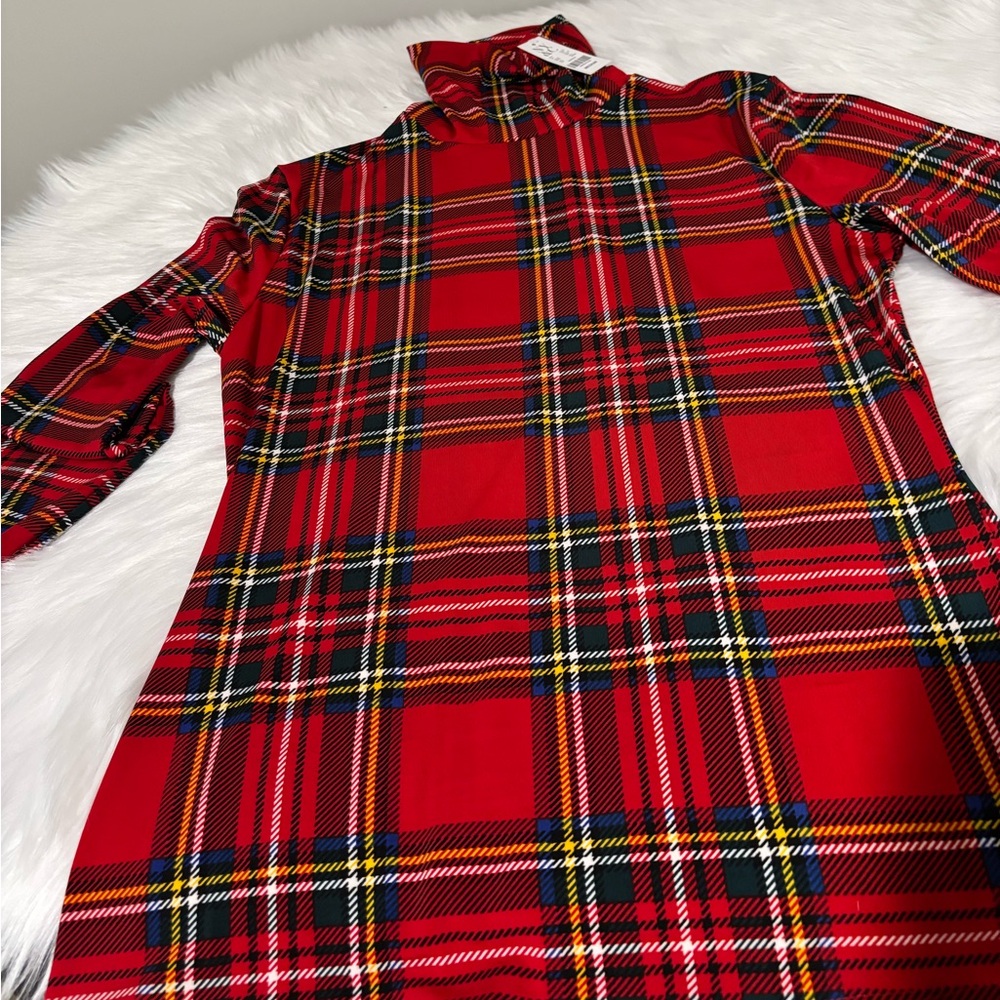 New York & Company Vibrant Red Plaid Dress